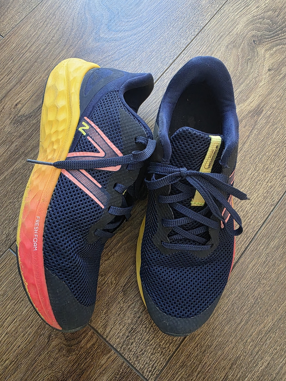 New Balance Kids Navy Yellow and 4Y Running Shoes
